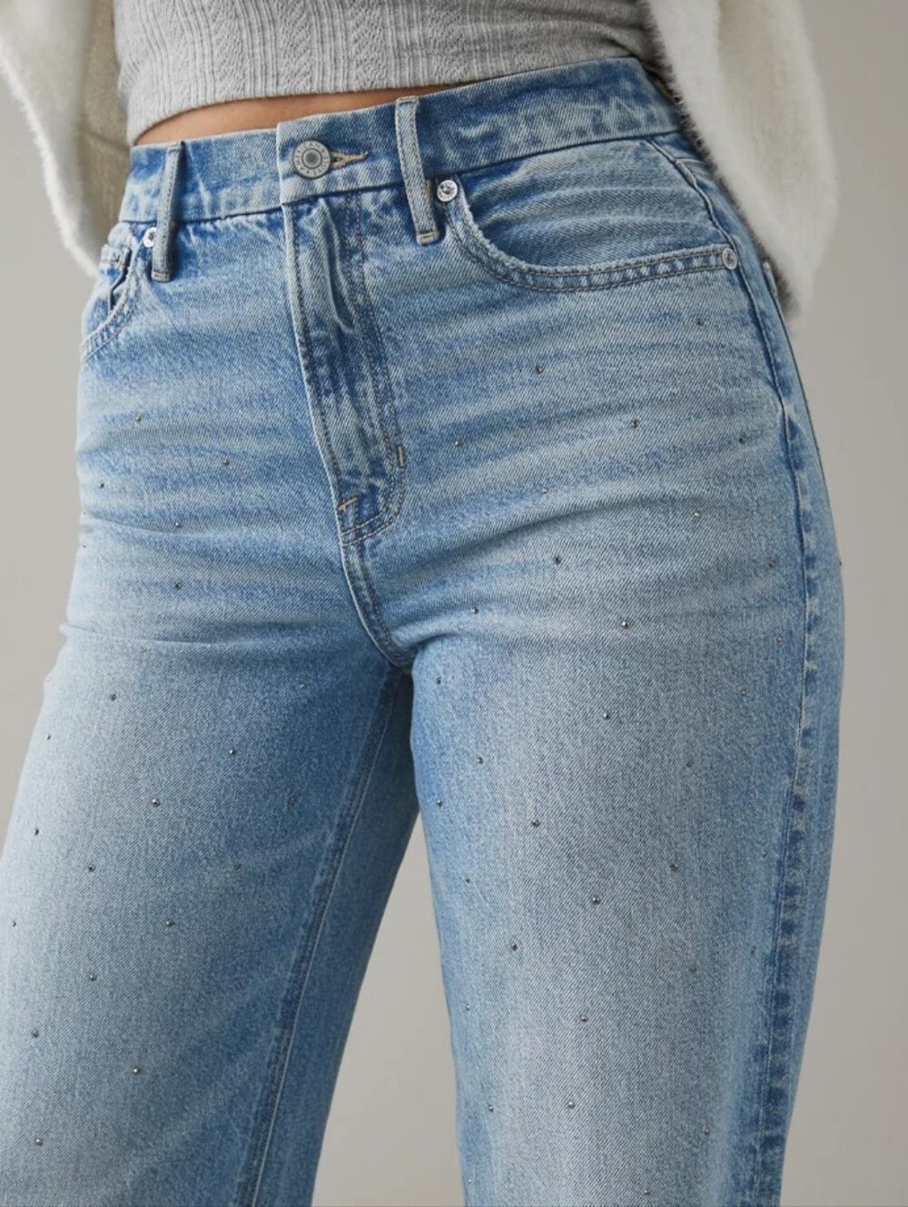 AE Strigid Curvy Embellished Super High-Waisted Baggy Straight Jean 14 Short - Picture 4 of 12